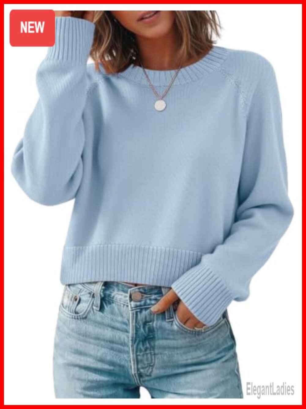 Cropped Crewneck Pullover Sweater Long Sleeve Knit Fall Top